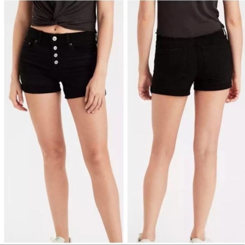 American Eagle Black Midi Button Fly Short Size 4 next level stretch